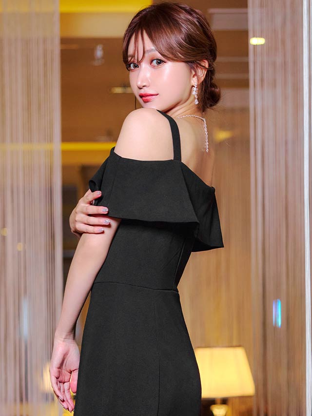 オフショルシンプルロングドレス[SML/3サイズ展開][プチプラドレス]