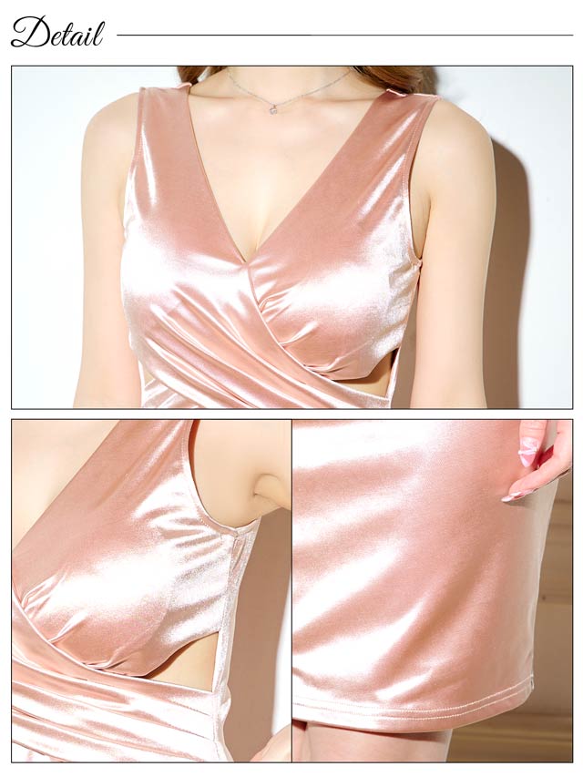 [SMLサイズ]カシュクールサテンウエストカットノースリーブタイトミニドレス[3サイズ展開]