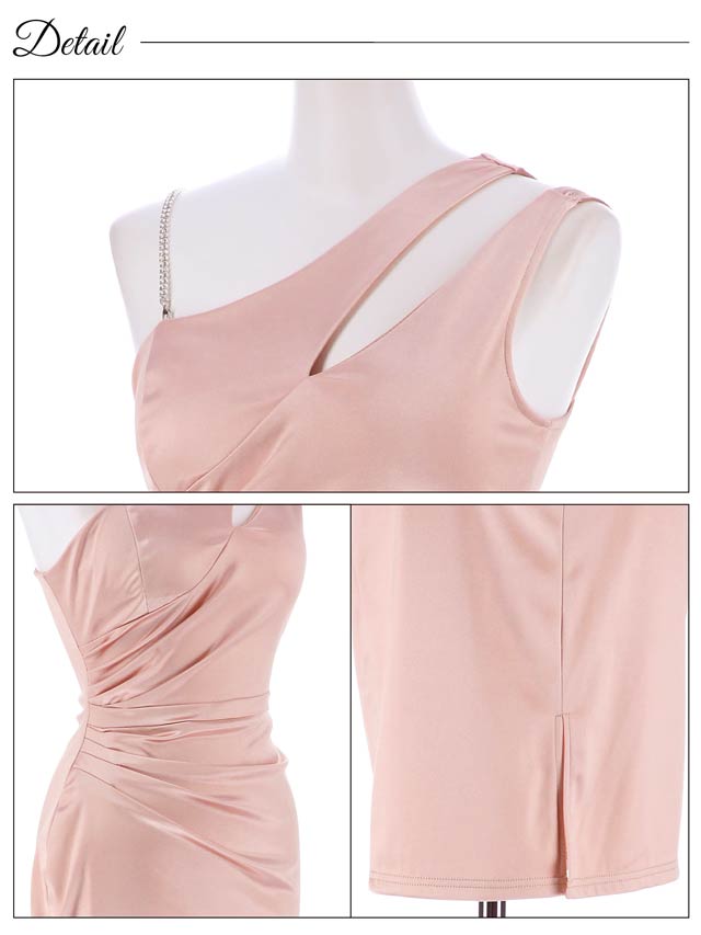 明日花キララ着用[SMLサイズ]ワンショルダーサイドタックサテンタイト膝丈ドレス[3サイズ展開]