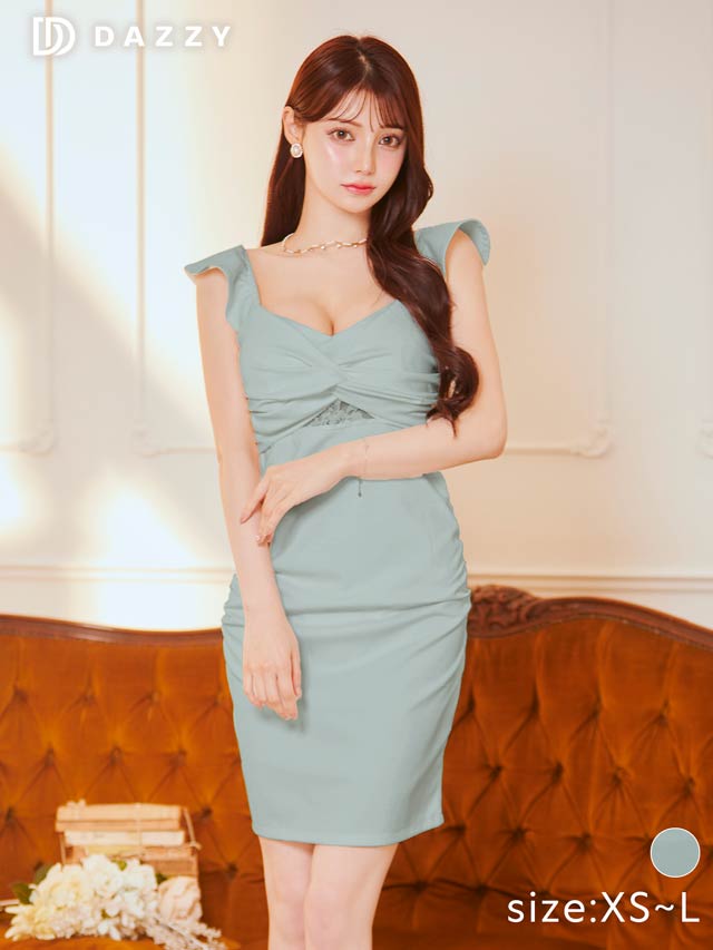 9/4再入荷!フリルスリーブドレープタイトミニドレス[XS〜L/4サイズ展開]