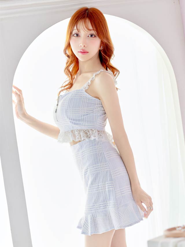 [0~3サイズ]フロントファスナーチェックフリルレースセットアップ[4サイズ展開][桜井みづき着用/Petit Madeleine プティマドレーヌ]