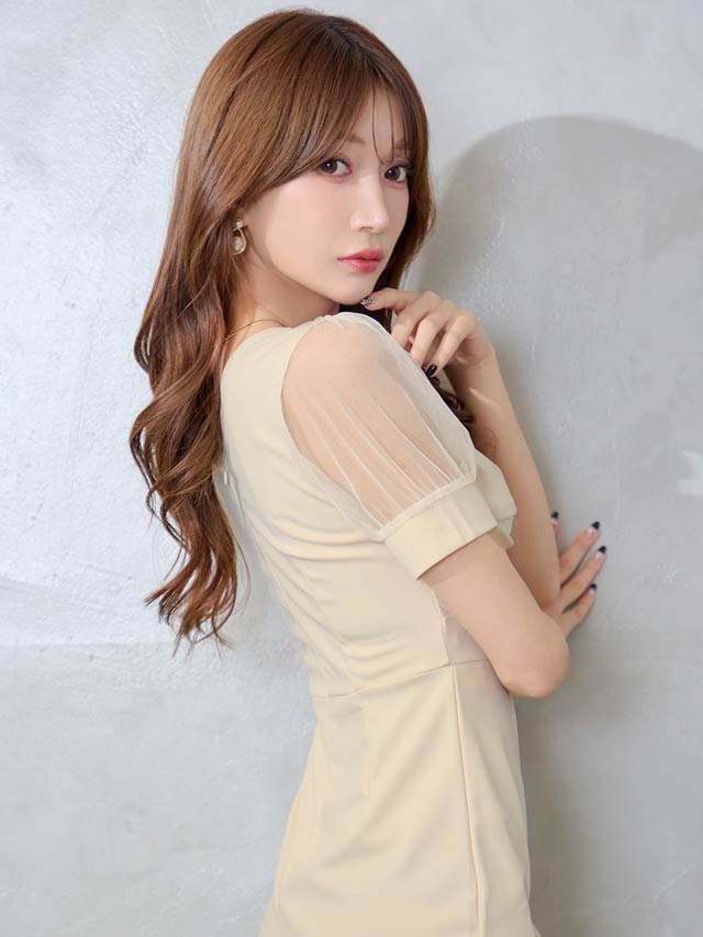 8/26再入荷!  ワンカラーギャザーツイストシアー半袖タイトミニドレス[XS~3L/6サイズ展開][プチプラドレス]