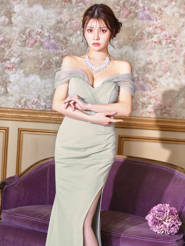 シアークロスチュールギャザータイトロングドレス[XS~L/4サイズ展開]