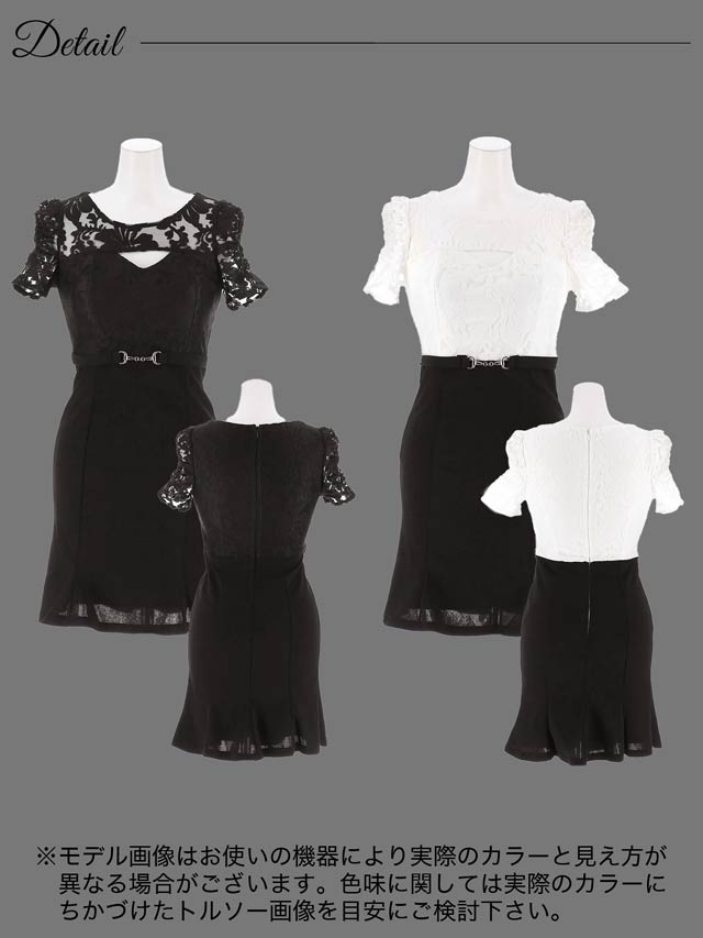 [SMLサイズ]シアーホールジャガードモチーフベルト半袖ドレス[3サイズ展開]