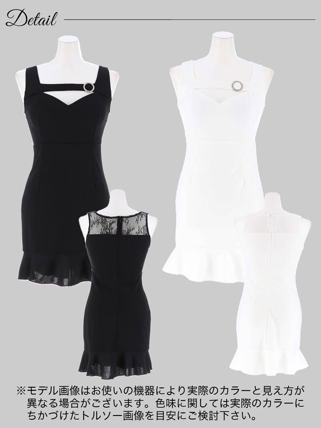 [SMLサイズ]バックルベルトラインノースリーブマーメイドミニドレス[3サイズ展開]