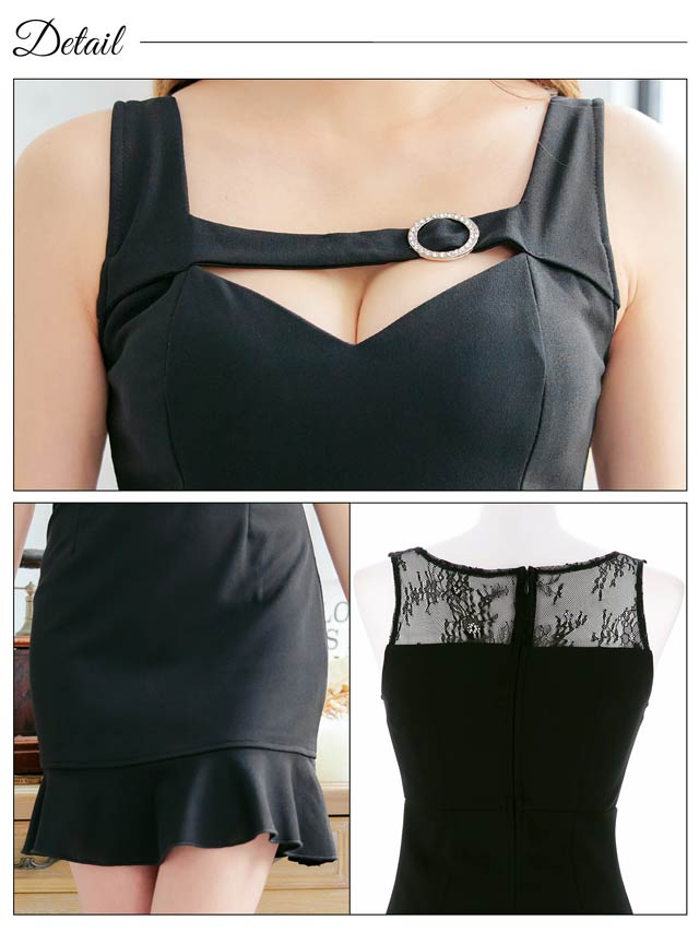 [SMLサイズ]バックルベルトラインノースリーブマーメイドミニドレス[3サイズ展開]