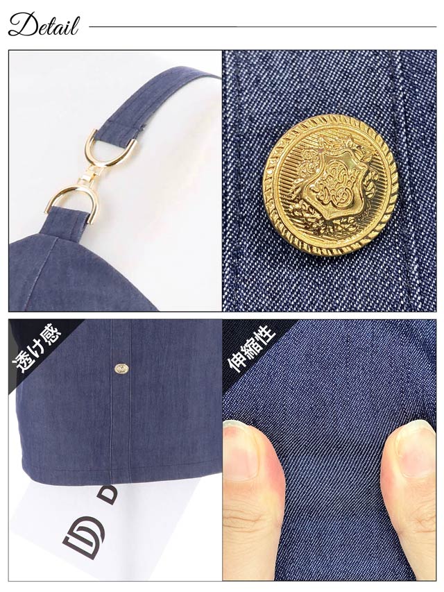 [SMLサイズ]デニムモチーフゴールドビジューノースリーブタイトミニドレス[3サイズ展開]