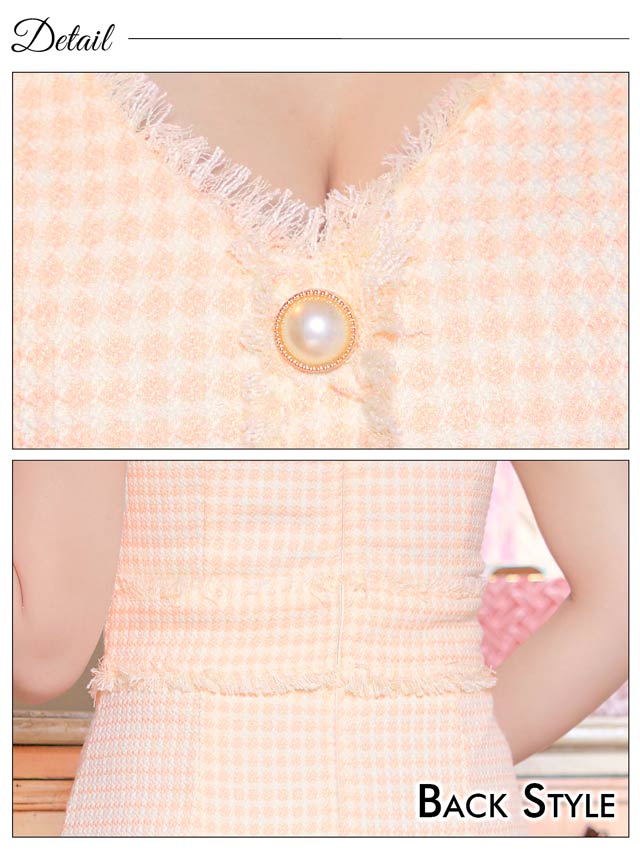 [SMLサイズ]パステルツイードフリンジラインノースリーブタイトミニドレス[3サイズ展開]