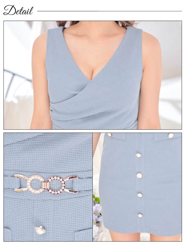 カシュクールパールバックルベルトモチーフタイトミニドレス[SML/3サイズ展開]