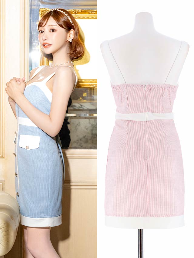 明日花キララ着用[SMLサイズ]フロントジップラインパールビジューノースリーブタイトミニドレス[3サイズ展開]