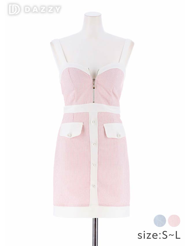 明日花キララ着用[SMLサイズ]フロントジップラインパールビジューノースリーブタイトミニドレス[3サイズ展開]