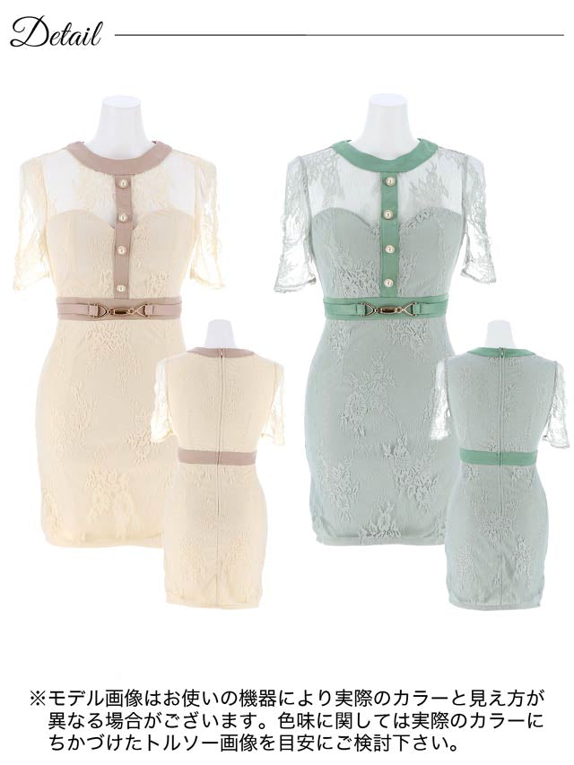 [SMLサイズ]シアーフラワーフロントラインベルトモチーフ半袖タイトミニドレス[3サイズ展開][LIVE紹介]