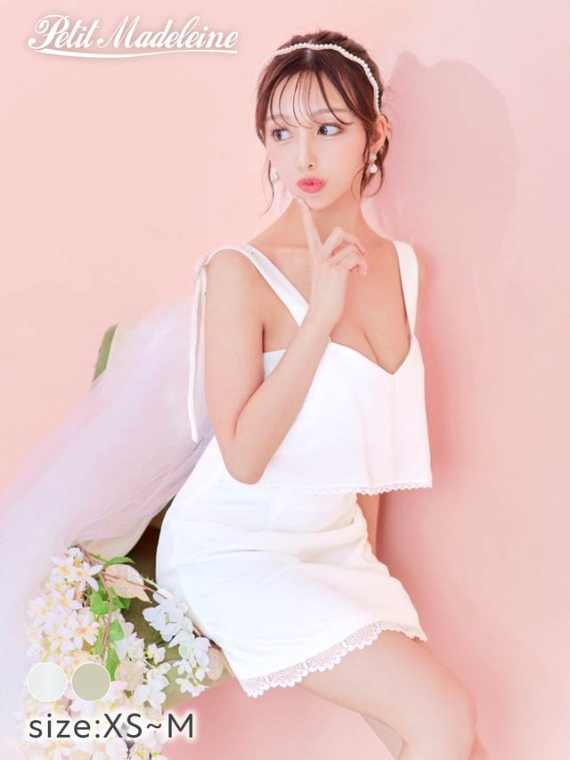 [XS〜Mサイズ]ウエストカットシフォンバックルビジューノースリーブタイトミニドレス[3サイズ展開][桜井みづき着用/Petit Madeleine プティマドレーヌ]