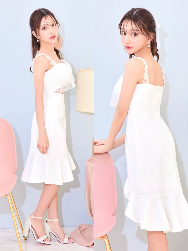 [XS〜Mサイズ]フラワーレースウエストカットマーメイド膝丈ドレス[3サイズ展開][桜井みづき着用/Petit Madeleine プティマドレーヌ]