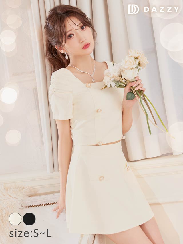 ツイードダブルボタン半袖Aラインミニセットアップ[SML/3サイズ展開]