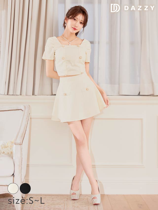 ツイードダブルボタン半袖Aラインミニセットアップ[SML/3サイズ展開]