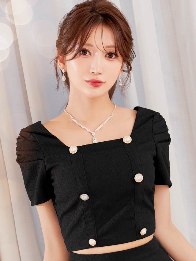 ツイードダブルボタン半袖Aラインミニセットアップ[SML/3サイズ展開]