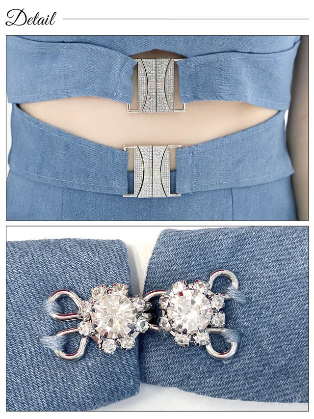 デニムビジューウエストカットホルターネックタイトミニドレス[SML/3サイズ展開]