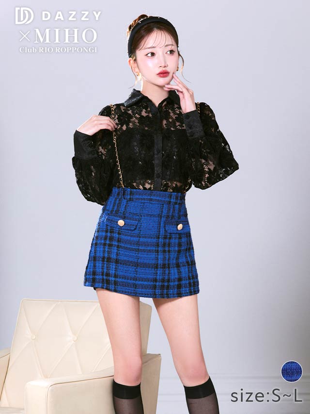 [4点SET]襟付きベロアレースサロペットチェーン長袖タイトミニセットアップ[SML/3サイズ展開]