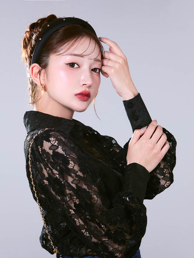 [4点SET]襟付きベロアレースサロペットチェーン長袖タイトミニセットアップ[SML/3サイズ展開]