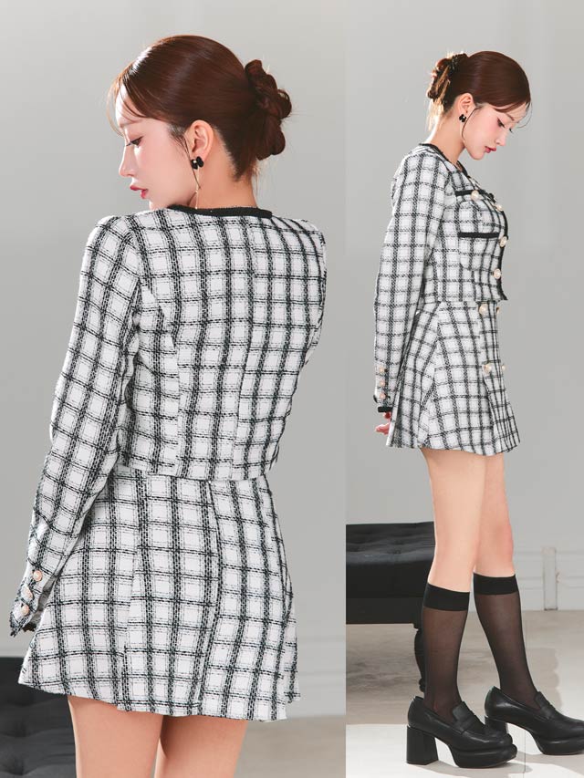 チェックツイードジャケットセットアップ[SML/3サイズ展開]