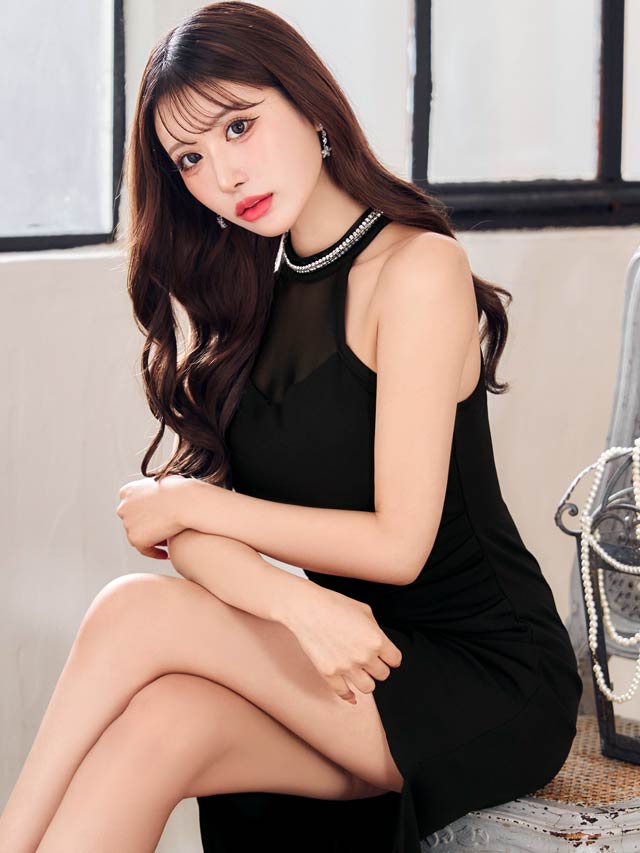 5/26新作!アメスリシアービジューネックアシメタイトミニドレス[XS~L/4サイズ展開][プチプラドレス][伊藤桃々着用]