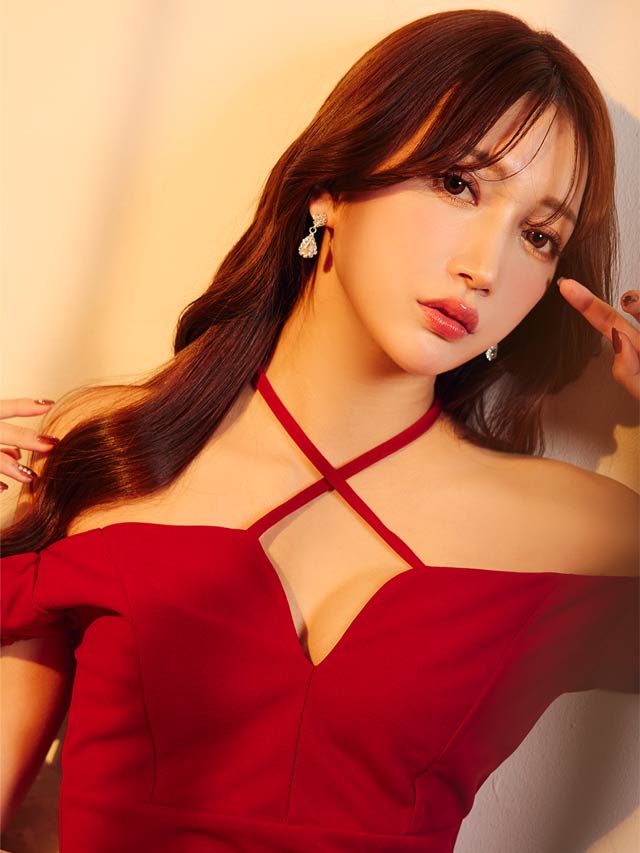 ホルターネックギャザーパフスリーブタイトミニドレス[S~LL/4サイズ展開][プチプラドレス]