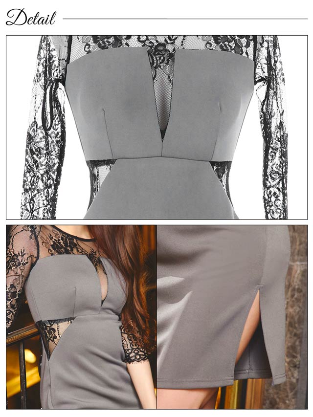 6/19再入荷!シアーレースサイドスリット七分袖タイトミニドレス[S〜LL/4サイズ展開][プチプラドレス]