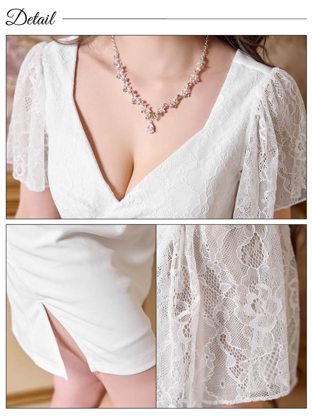 8/12再入荷! カシュクールレースサイドギャザー半袖タイトミニドレス[XS~LL/5サイズ展開][プチプラドレス]