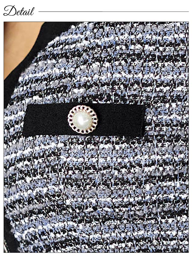 6/10再入荷!フロントジップミックスツイードタイトミニドレス[S~3L/5サイズ展開]