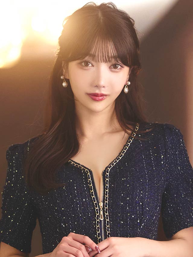 フロントジップスパンコールラメツイード半袖タイトミニドレス[SMLサイズ/3サイズ展開]