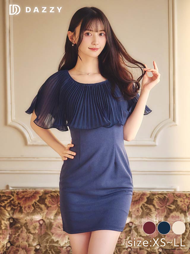 レイヤードプリーツシフォンタイトミニドレス[XS~LL/5サイズ展開][プチプラドレス]