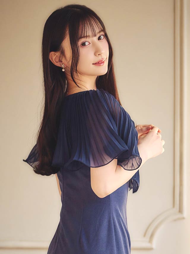 レイヤードプリーツシフォンタイトミニドレス[XS~LL/5サイズ展開][プチプラドレス]