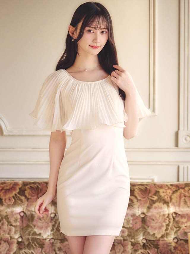 レイヤードプリーツシフォンタイトミニドレス[XS~LL/5サイズ展開][プチプラドレス]