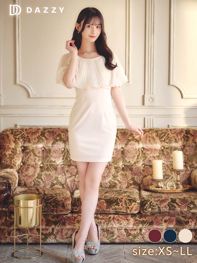 レイヤードプリーツシフォンタイトミニドレス[XS~LL/5サイズ展開][プチプラドレス]