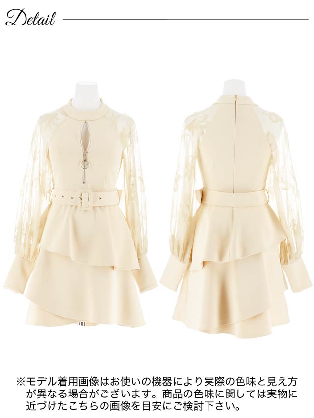 6/6新作!フロントジップティアードフリルベルト付きAラインミニドレス[SML/3サイズ展開]