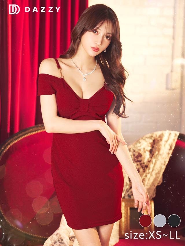 8/7再入荷!ワンカラーリボンデザインオフショルタイトミニドレス[XS~LL/5サイズ展開][プチプラドレス]