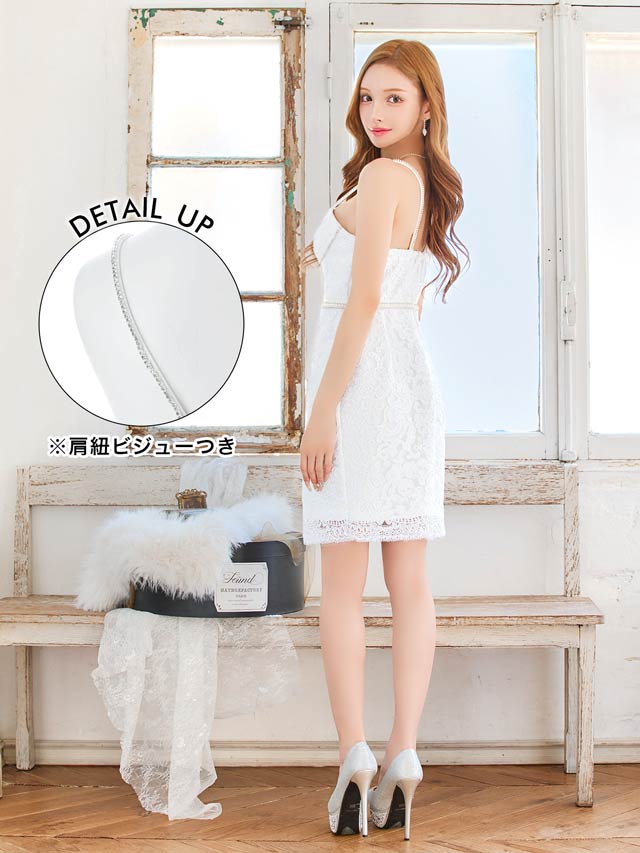 キャミソールビジューフラワーレースタイトミニドレス[SML/3サイズ展開]