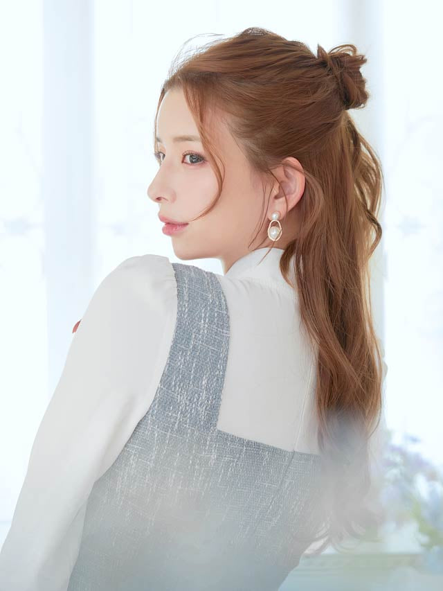 ツイードボウタイリボン長袖タイトミニドレス[SML/3サイズ展開]