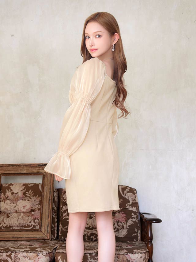 5/30新作!パールボタンシフォンキャンディスリーブタイトミニドレス[SML/3サイズ展開]