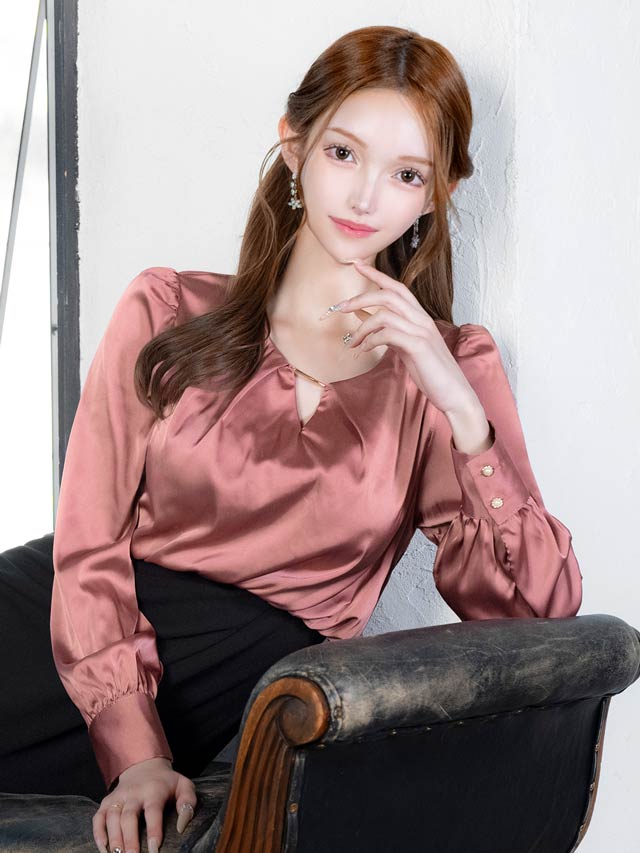 バイカラーロングスリーブシフォン切り替えタイトミニドレス[S〜LL/4サイズ展開][プチプラドレス]