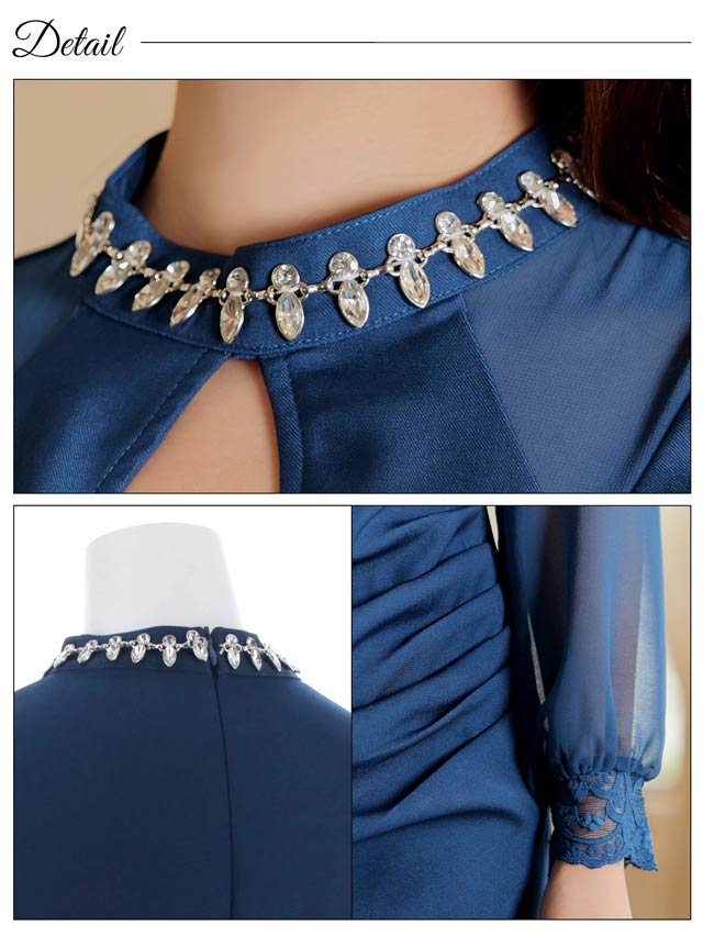 ハイネックビジュージップホールチュール長袖タイトミニドレス[SML/3サイズ展開][伊藤桃々着用]