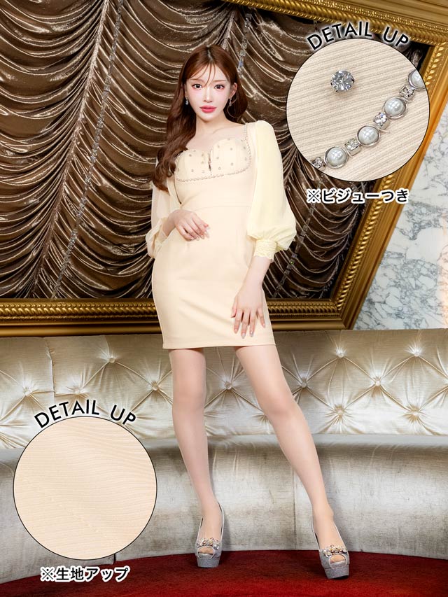 7/28新作!ツイルビジューフロントジップシアー長袖タイトミニドレス[SML/3サイズ展開][明日花キララ着用]