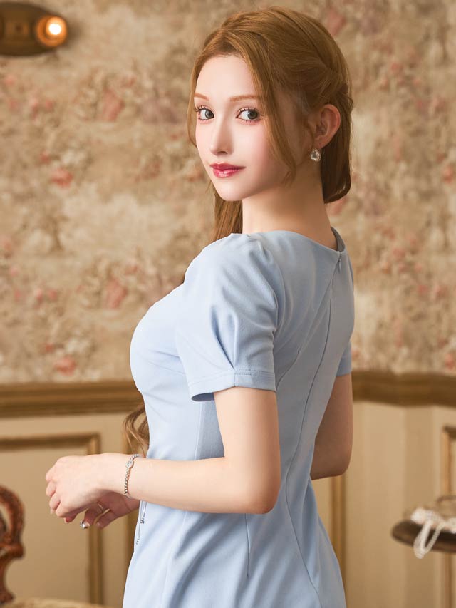 ワンカラーハートカット半袖タイトミニドレス[SML/3サイズ展開][プチプラドレス]