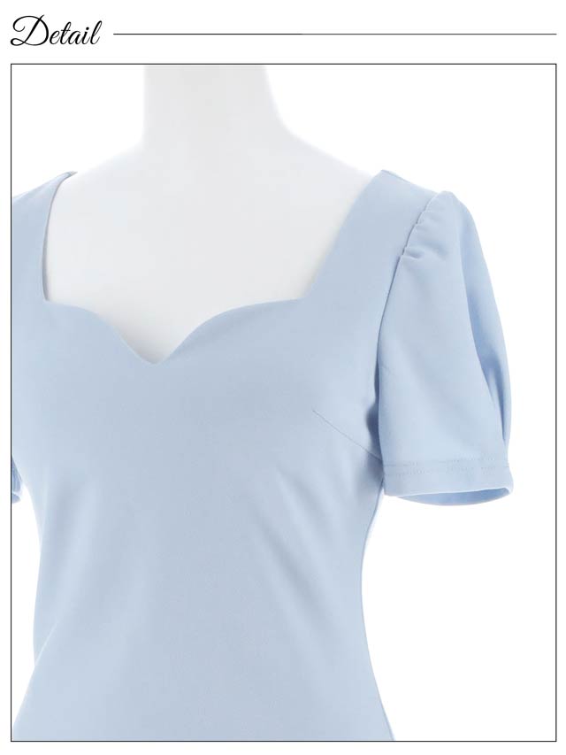 ワンカラーハートカット半袖タイトミニドレス[SML/3サイズ展開][プチプラドレス]