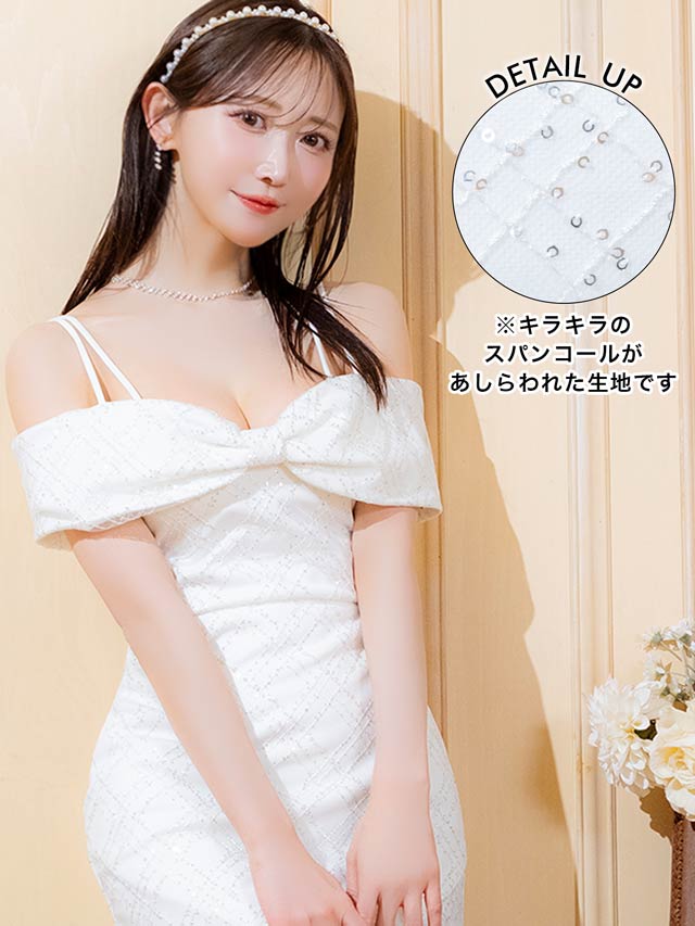 6/24再入荷!グリッター格子柄リボンオフショルタイトミニドレス[XS~L/4サイズ展開]