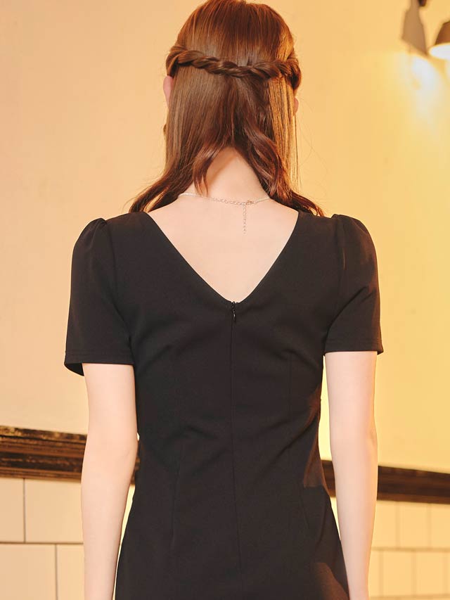 5/27再入荷! カシュクールラップリング半袖スリットタイトミニドレス[S~LL/4サイズ展開][プチプラドレス]