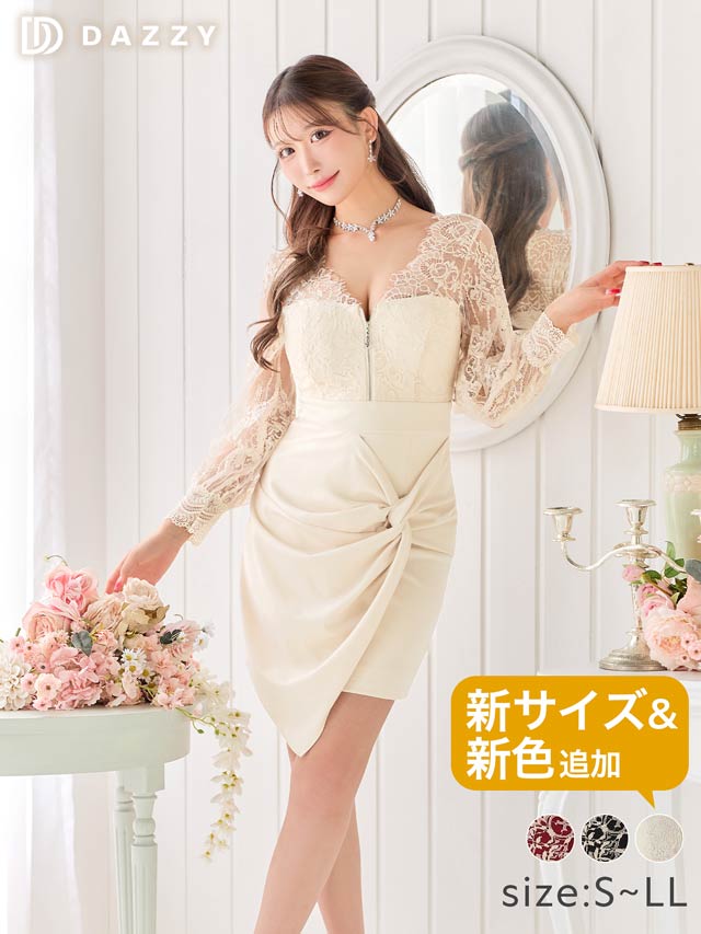 5/1再入荷! フロントジップシアーダマスク長袖ツイストタイトミニドレス[S~LL/4サイズ展開][伊藤桃々着用]