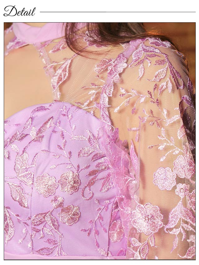 ハイネックジップホールフラワーレース長袖タイトミニドレス[SML/3サイズ展開][伊藤桃々着用]