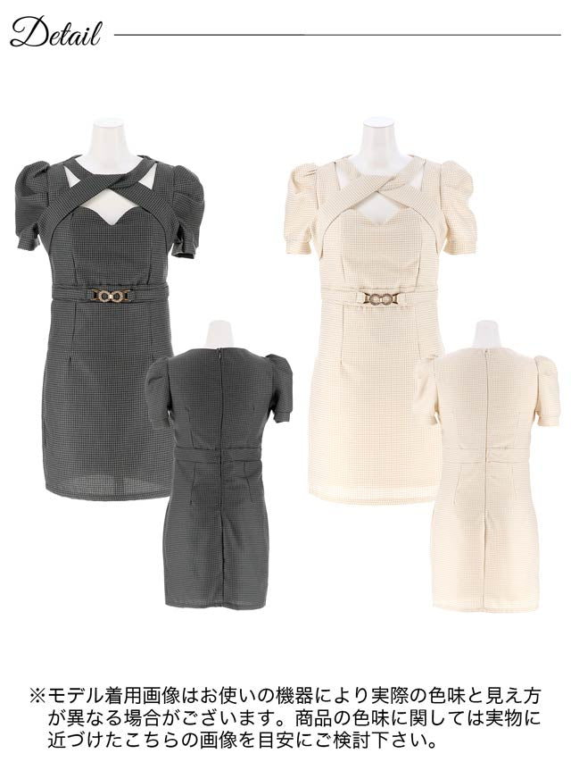 ラメツイードビジューベルトモチーフ半袖タイトミニドレス[SML/3サイズ展開][伊藤桃々着用]